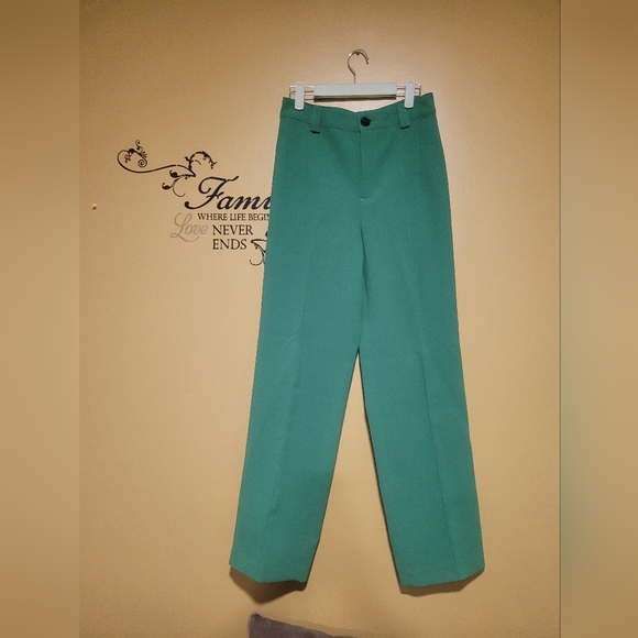 Zara Pleated Front Creased Green Dress Pants - Picture 1 of 6